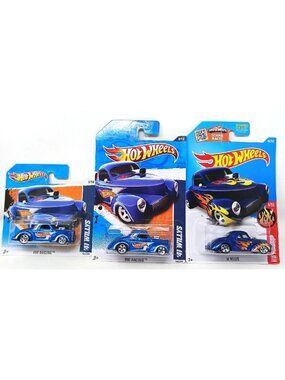 3 Hot Wheels '41 Willys HW Racing i Short Card, HW Flames Lot NEW #D-18